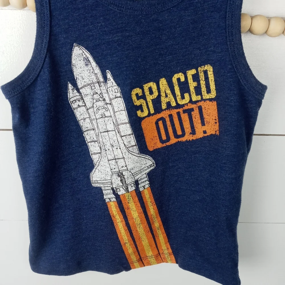 Oshkosh boys size 3T spaced out rocket ship design tank blue flex with design